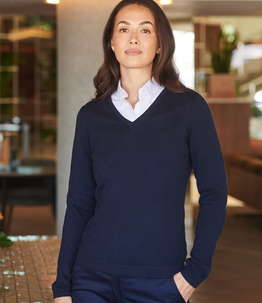 Henbury Ladies Lightweight Cotton Acrylic V Neck Sweater