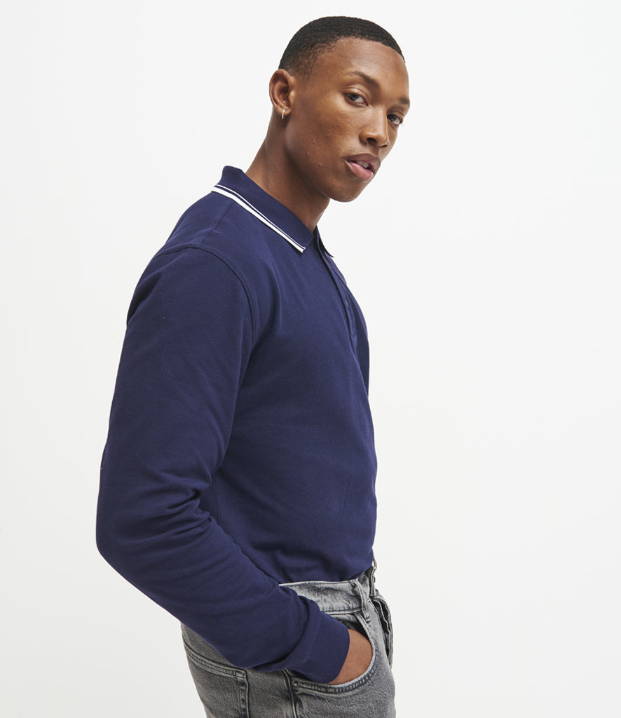 AWDis Long Sleeve Tipped 100 Polo Shirt
