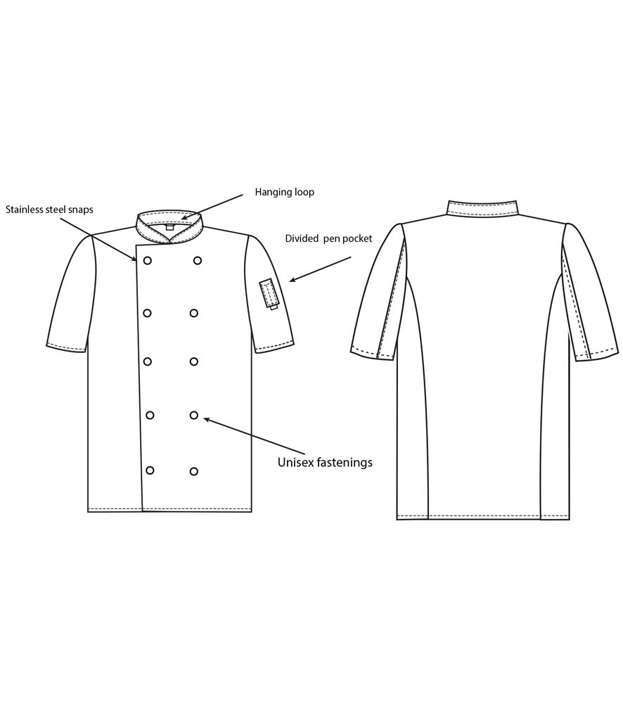 Dennys Short Sleeve Press Stud Chef's Jacket